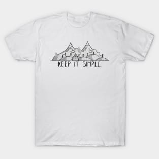 Keep it simple, house in the middle of the mountains - Digital pencil drawing - B&W T-Shirt